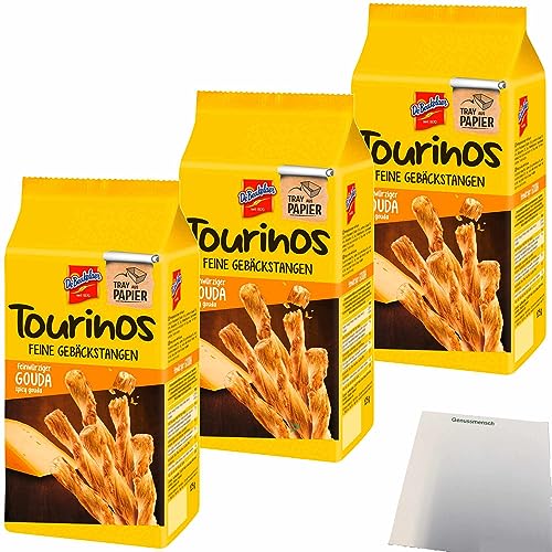 De Beukelaer Tourinos Gebäck-Stangen Käse mit feinwürzigem Gouda 3er Pack (3x125g Beutel) + usy Block von usy