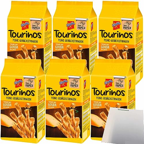 De Beukelaer Tourinos Gebäck-Stangen Käse mit feinwürzigem Gouda 6er Pack (6x125g Beutel) + usy Block von usy