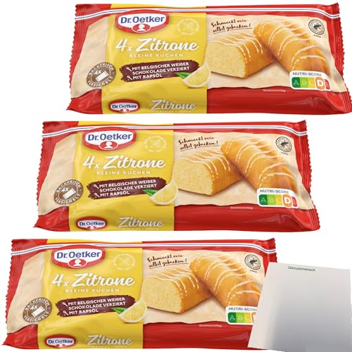 Dr. Oetker 4 kleine Zitronenkuchen mit weißer Schokolade verziert 3er Pack (3x140g Packung) + usy Block von usy