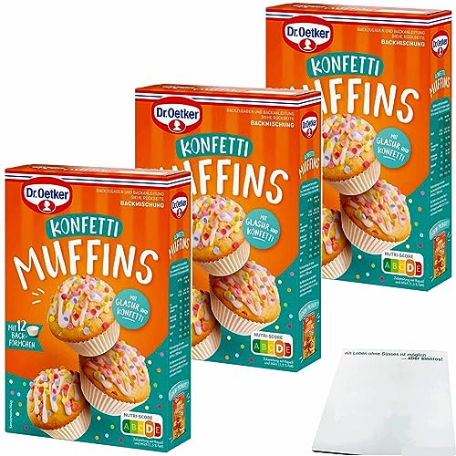 Dr. Oetker Backmischung für bunte Konfetti Muffins mit Backförmchen und Glasur 3er Pack (3x325g Packung) + usy Block von usy
