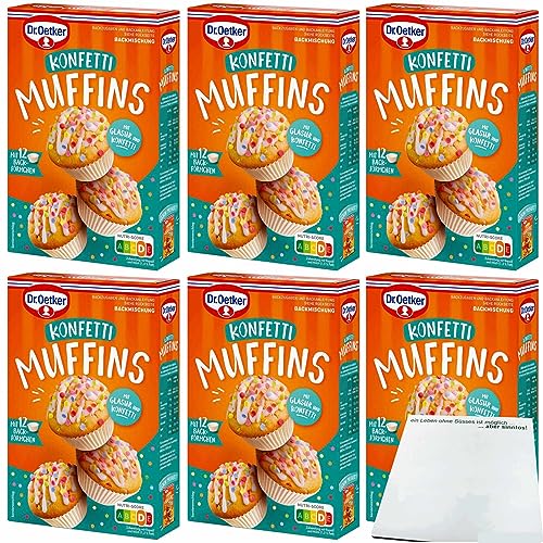 Dr. Oetker Backmischung für bunte Konfetti Muffins mit Backförmchen und Glasur 6er Pack (6x325g Packung) + usy Block von usy