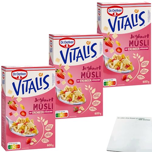Dr. Oetker Vitalis Joghurtmüsli mit Erdbeerstückchen 3er Pack (3x600g Packung) + usy Block von usy