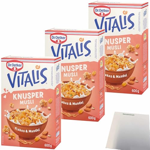 Dr. Oetker Vitalis Knusper Müsli Flakes und Mandel 3er Pack (3x600g Packung) + usy Block von usy