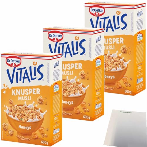 Dr. Oetker Vitalis Knusper Müsli Honeys 3er Pack (3x600g Packung) + usy Block von usy