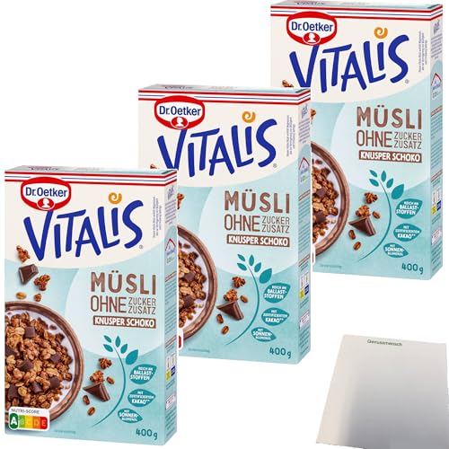 Dr. Oetker Vitalis Müsli Knuspermüsli Schoko ohne Zuckerzusatz 3er Pack (3x400g Packung) + usy Block von usy