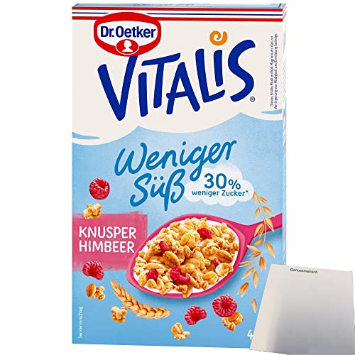 Dr. Oetker Vitalis weniger Süß Knusper Himbeere Müsli (425g Packung) + usy Block von usy