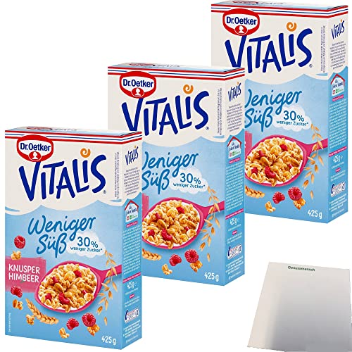 Dr. Oetker Vitalis weniger Süß Knusper Himbeere Müsli 3er Pack (3x425g Packung) + usy Block von usy