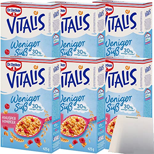 Dr. Oetker Vitalis weniger Süß Knusper Himbeere Müsli 6er Pack (6x425g Packung) + usy Block von usy