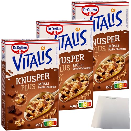 Dr.Oetker Vitalis Knusper Plus Müsli Double Chocolate 3er Pack (3x450g Packung) + usy Block von usy