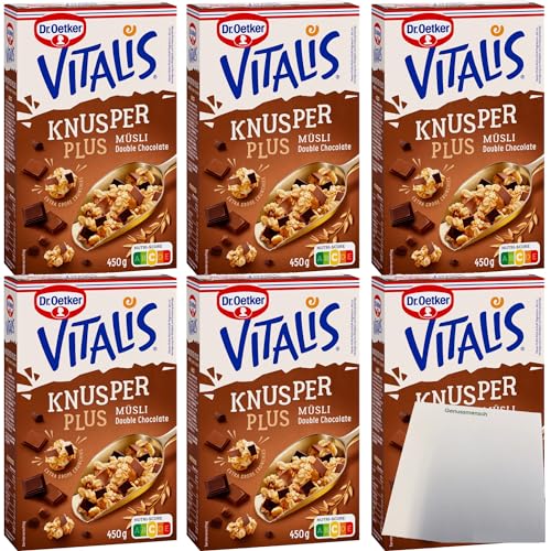 Dr.Oetker Vitalis Knusper Plus Müsli Double Chocolate 6er Pack (6x450g Packung) + usy Block von usy