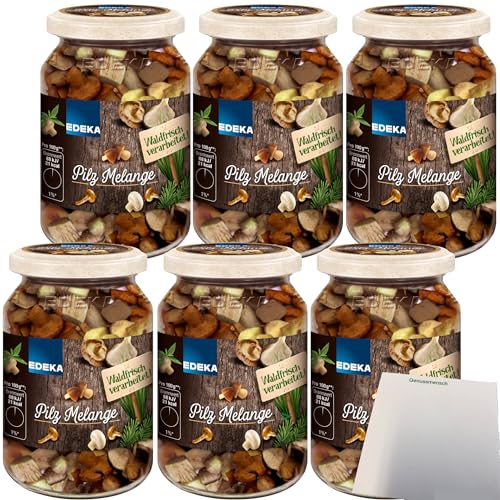 EDEKA Pilz Melange waldfrisch Mischung aus P?fferlingen Shiitake Kräuterseitlinge Champigons 6er Pack (6x290g Glas) + usy Block von usy