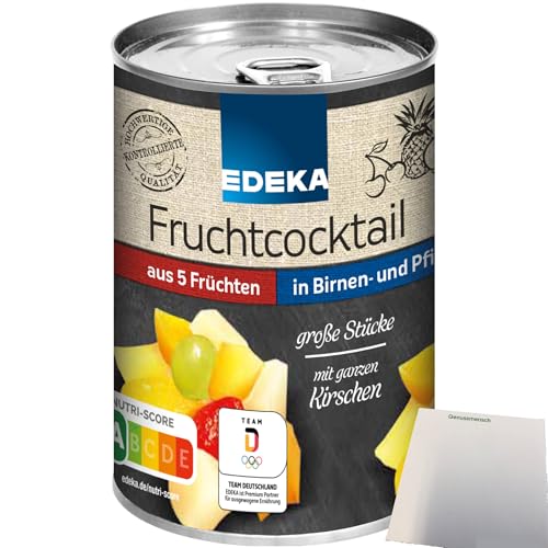 Edeka 5-Fruchtcocktail große Stücke in Birnen- und Pfirsichsaft (410g Dose) + usy Block von usy