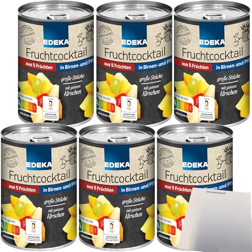 Edeka 5-Fruchtcocktail große Stücke in Birnen- und Pfirsichsaft 6er Pack (6x410g Dose) + usy Block von usy