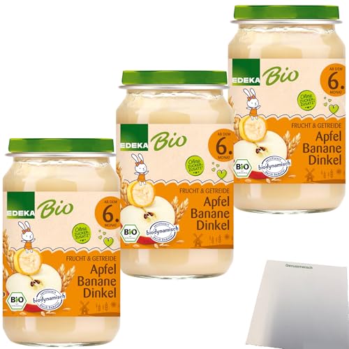 Edeka Bio Apfel Banane Dinkel ohne Zuckerzusatz ab dem 6 Monat 3er Pack (3x190g Glas) + usy Block von usy
