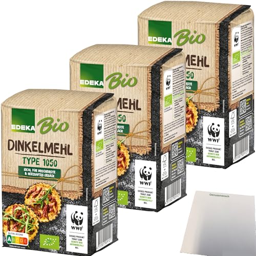 Edeka Bio Dinkelmehl Type 1050 ideal für Mischbrote und herzhaftes Gebäck 3er Pack (3x1kg Packung) + usy Block von usy