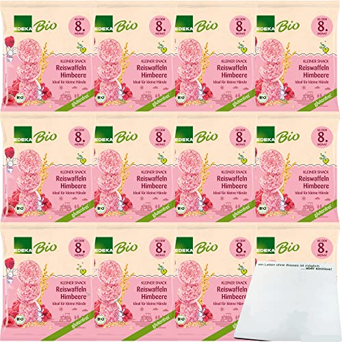 Edeka Bio Reiswaffeln Himbeere für Babys ab dem 8. Monat (12x 35g Packung) + usy Block von usy