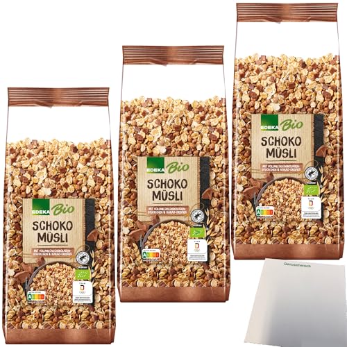 Edeka Bio Schoko Müsli mit Vollmilchschokoladenstückchen und Kakao-Nips 3er Pack (3x750g Packung) + usy Block von usy