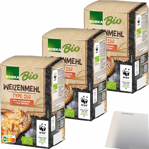 Edeka Bio Weizenmehl Type 550 ideal für Hefegebäck und helle Brote 3er Pack (3x1kg Packung) + usy Block von usy