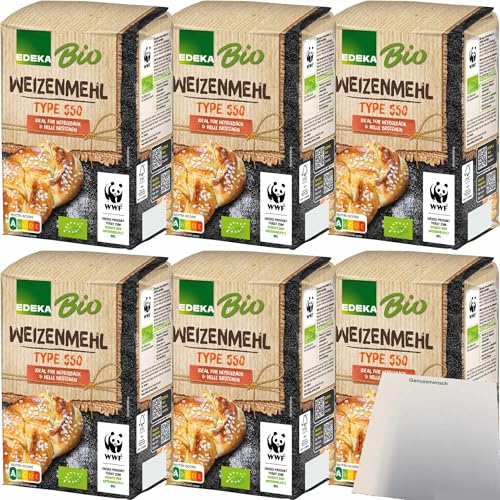 Edeka Bio Weizenmehl Type 550 ideal für Hefegebäck und helle Brote 6er Pack (6x1kg Packung) + usy Block von usy