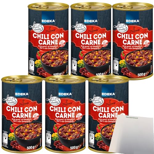 Edeka Chili con Carne feurig gewürzt mit Kidneybohnen Mais und rotem Gemüsepaprika 6er Pack (6x500g Dose) + usy Block von usy