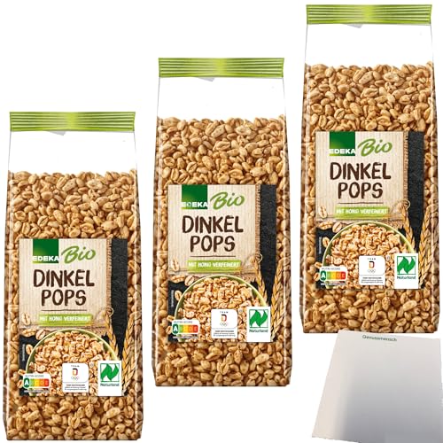 Edeka Dinkel Pops gepuffte Dinkelkörner mit Honig verfeinert 3er Pack (3x200g Packung) + usy Block von usy