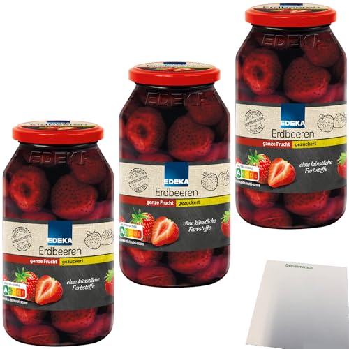 Edeka Erdbeeren gleichmäßig große Früchte gezuckert 3er Pack (3x680g Glas) + usy Block von usy
