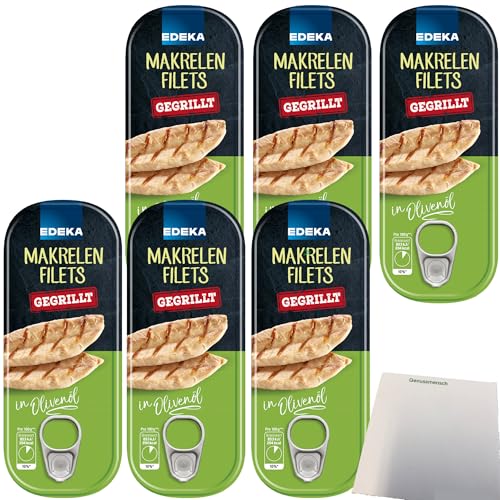 Edeka Gegrillte Makrelenfilets in Olivenöl 6er Pack (6x120g Dose) + usy Block von usy