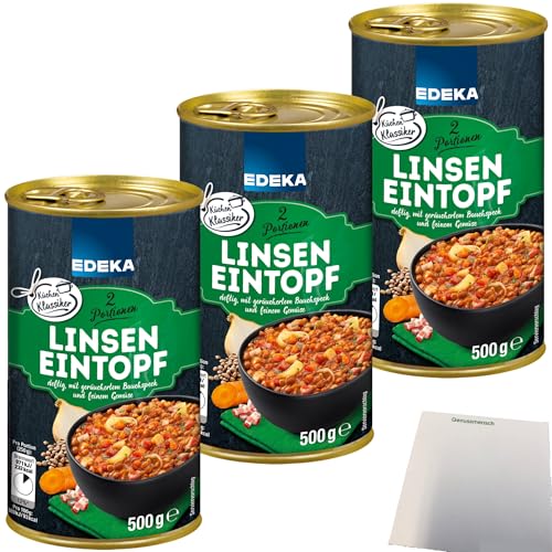 Edeka Linseneintopf deftig im Geschmack mit geräuchertem Speck und feinem Gemüse 3er Pack (3x500g Dose) + usy Block von usy