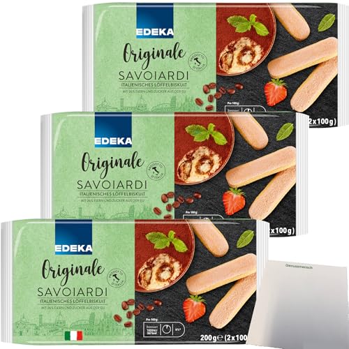 Edeka Löffelbiskuit das Original aus Italien mit Zuckerkruste 3er Pack (3x200g Packung) + usy Block von usy