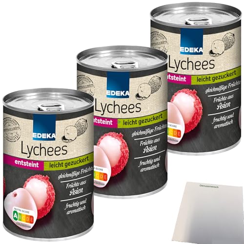 Edeka Lychees leicht gezuckert fruchtig und aromatisch 3er Pack (3x425g Dose) + usy Block von usy