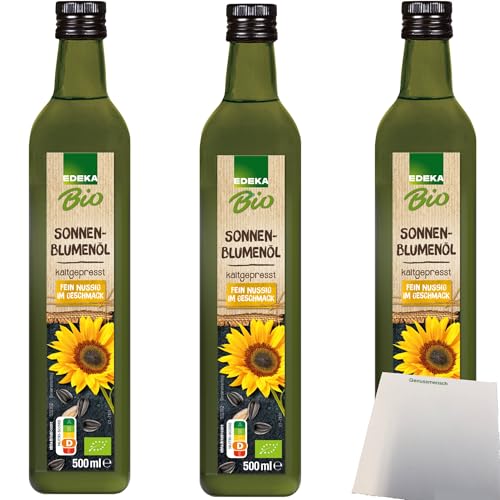 Edeka Natives Bio Sonnenblumenöl kaltgepresst fein nussig im Geschmack 3er Pack (3x500ml Flasche) + usy Block von usy