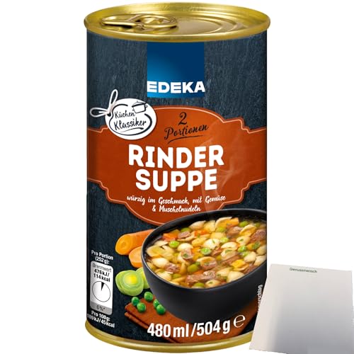 Edeka Rindersuppe würzig im Geschmack mit Muschelnudeln und extra viel Gemüse (480ml Dose) + usy Block von usy