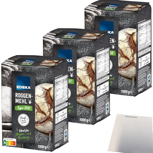 Edeka Roggenmehl Type 1150 ideal für Roggen und Mischbrote 3er Pack (3x1kg Packung) + usy Block von usy