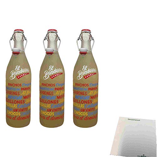 El Bandarra Vermut Blanco 15% 3er Pack (3x1l Flasche weißer Wermut) + usy Block von usy