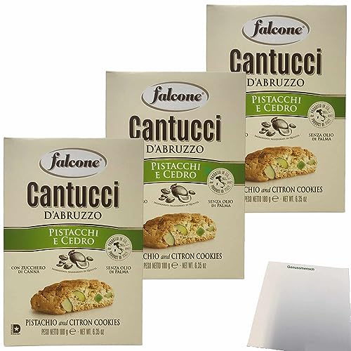 Falcone Cantuccini al Pistacchio e Cedro Cantuccini mit Pistazien Ceder-Zitrone 3er Pack (3x180g Packung) + usy Block von usy