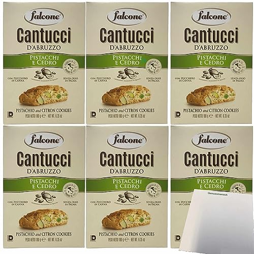 Falcone Cantuccini al Pistacchio e Cedro Cantuccini mit Pistazien Ceder-Zitrone 6er Pack (6x180g Packung) + usy Block von usy