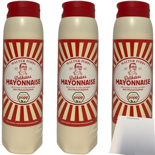 Feinkost Popp Delikatess Mayonnaise 80% Pflanzenöl 3er Pack (3x650ml Tube) + usy Block von usy