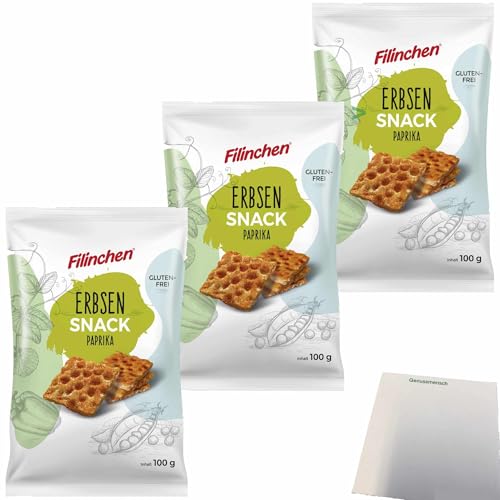 Filinchen Erbsen-Snack Cracker Paprika 3er Pack (3x100g Packung) + usy Block von usy