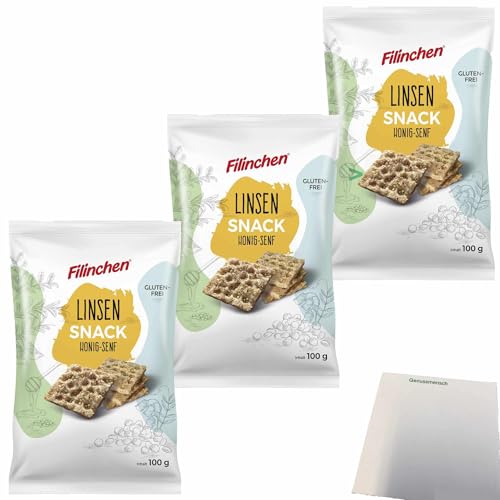 Filinchen Erbsen-Snack Honig Senf Cracker 3er Pack (3x100g Packung) + usy Block von usy