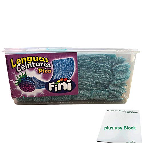 Fini Lenguas Ceintures Pica Citric Framboos 200 Stück (Saure Himbeer Streifen) + usy Block von usy