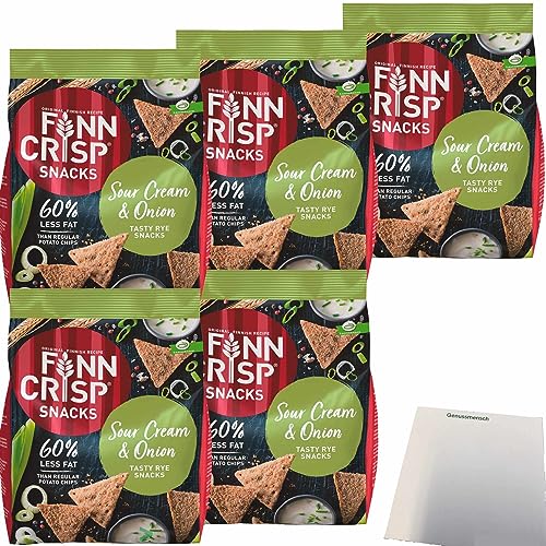 Finn Crisp Snacks Sour Cream & Onion Vollkorn Roggenchips VPE (5x150g Packung) + usy Block von usy