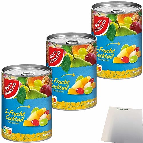 Gut&Günstig 5-Frucht Cocktail leicht gezuckert 3er Pack (3x410g Dose) + usy Block von usy