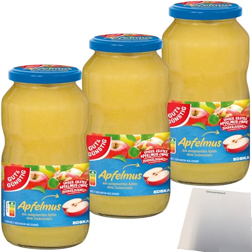 Gut&Günstig Apfelmus ohne Zuckerzusatz 3er Pack (3x710g Glas) + usy Block von usy