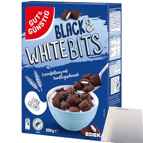 Gut&Günstig Black & White Bits Kakao-Getreidekissen mit Cremefüllung (500g Packung) + usy Block von usy