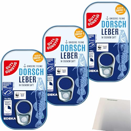 Gut&Günstig Dorschleber reich an Omega-3-Fettsäuren 3er Pack (3x121g Dose) + usy Block von usy