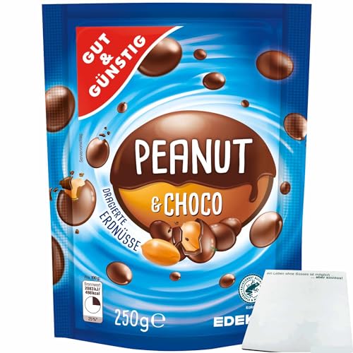 Gut&Günstig Dragierte Erdnüsse braun mit Schokolade (250g Packung) + usy Block von usy