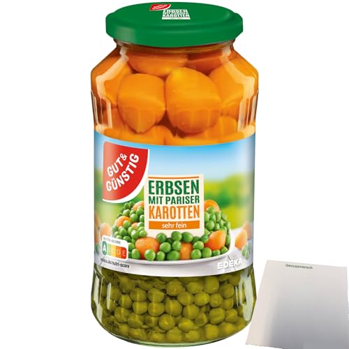 Gut&Günstig Erbsen mit Pariser Karotten sehr fein sortiert (660g Glas) + usy Block von usy