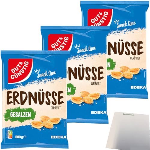 Gut&Günstig Erdnüsse geröstet und gesalzen 3er Pack (3x500g Packung) + usy Block von usy