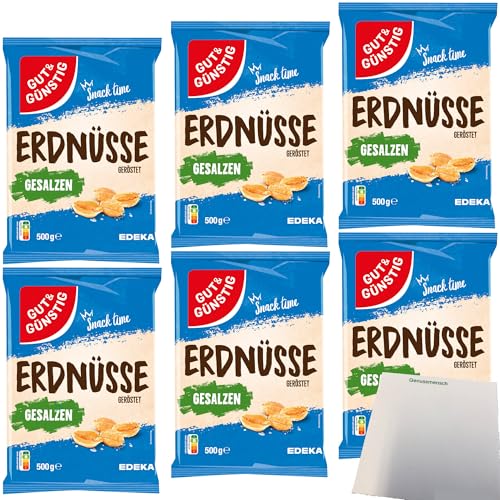 Gut&Günstig Erdnüsse geröstet und gesalzen 6er Pack (6x500g Packung) + usy Block von usy