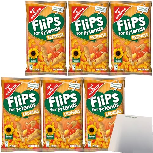 Gut&Günstig Erdnuss-Flips Mais-Erdnuss-Snack 6er Pack (6x200g Tüte) + usy Block von usy